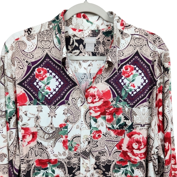 Chico's Silky Soft Floral Charm Easy Shirt Roses Modal Blend Women's Size XL - Picture 4 of 8